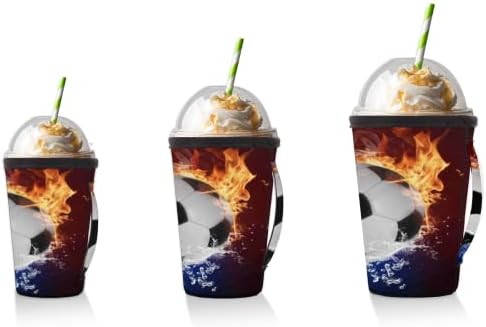 Kulplu Ateş Buzlu Buzlu Kahve Kılıfında Futbol Topu, Sıcak Soğuk İçecekler için Yeniden Kullanılabilir Neopren Yalıtımlı