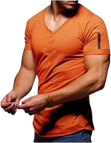 Erkek V Boyun T Shirt 2023 Yaz Üstleri Slim Gömme Spor Kısa Kollu Tee Üstleri Düz Renk Rahat Atletik Gömlek