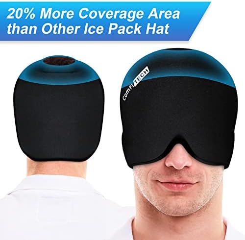 ComfiTECH Büyük Migren Buz Kafa Wrap, Migren için Baş Ağrısı Giderici Şapka (L Siyah) ve ComfiTECH Boyun Buz Paketi