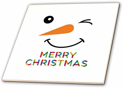 3dRose Kardan Adam göz kırpıyor ve gülümsüyor. Şık renkli metin Mutlu Noeller-Fayans (ct_353765_1)