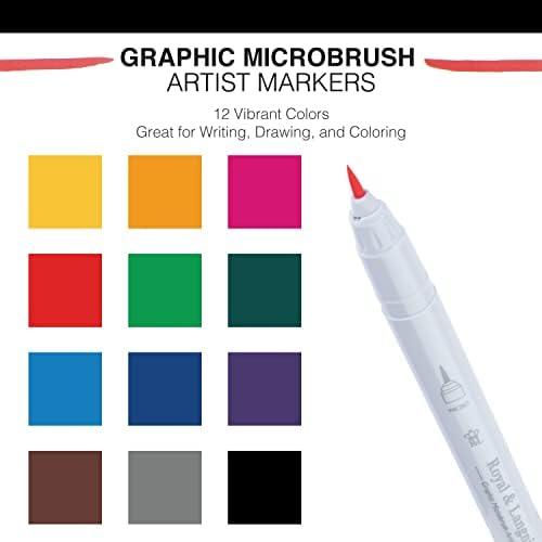 Royal & Langnickel Grafik Mikro Fırça Sanatçı İşaretleyiciler, Çeşitli Renkler, 12 adet