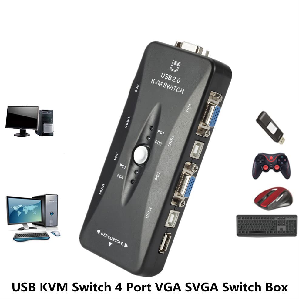 USB KVM Anahtarı 4 Port VGA Anahtarı Kutusu USB 2.0 KVM Fare Switcher Klavye 1920 * 1440