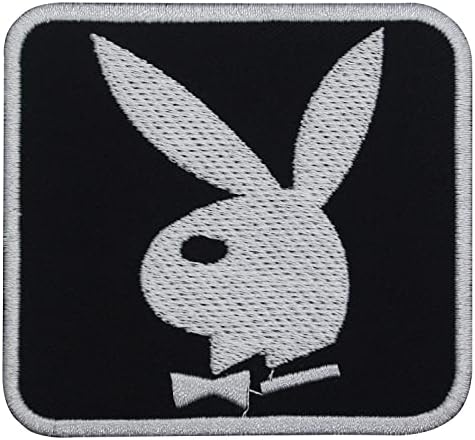 Oyun Boy Bunny Logo İşlemeli Demir on Patch Dikmek Rozeti Aplike Giysi için, 7X6. 5 CM
