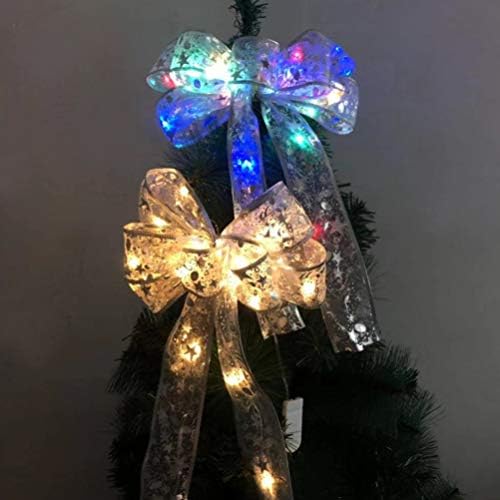 Lurrose 2 pcs noel ağacı yay LED şerit gazlı bez yaylar noel ağacı Topper süs dekorasyon çelenkler dekorasyon için