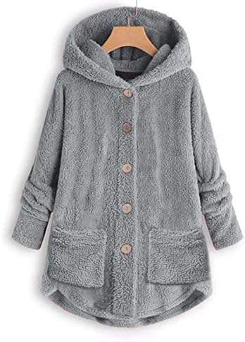COKUERA kadın Sonbahar Kış Kapşonlu Palto Gevşek Hırka Yün Ceket Ceket Rahat Düz Renk Düğme Aşağı Cep Dış Giyim Ceket