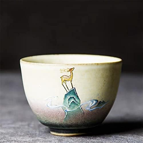 DODOUNA El Yapımı Seramik Çay Fincanı Yaratıcı Retro El Boyalı Geyik Çin Ana Fincan Ofis Gong Fu su kupası Ev İçecek