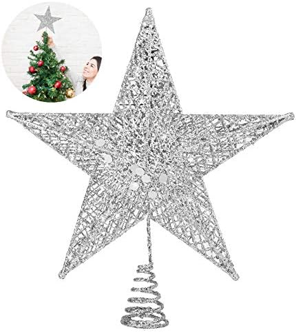 ADXCO Metal Noel Ağacı Topper Yıldız Simli Noel Treetop Köpüklü Hallow Tel Yıldız Treetop Noel Tatil Dekorasyon için