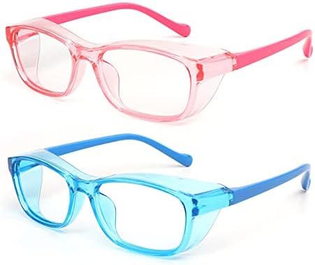 ALWAYSUV çocuklar 2 paket güvenlik gözlükleri Anti sis gözlük mavi ışık engelleme gözlük şeffaf Lens koruyucu gözlük