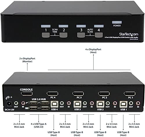 StarTech.com 4 Port DisplayPort KVM Anahtarı w/ Ses-USB, Klavye, Video, Fare, 2560x1600 DP Monitör için Bilgisayar