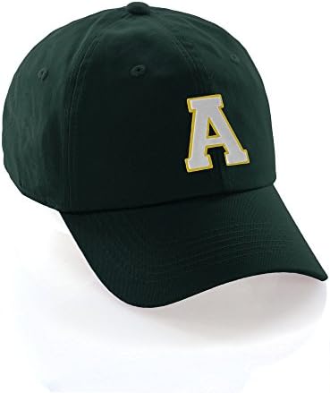 Özel Şapka A'dan Z'ye İlk Harfler Klasik Beyzbol Şapkası, Dk Yeşil Şapka Altın Beyaz