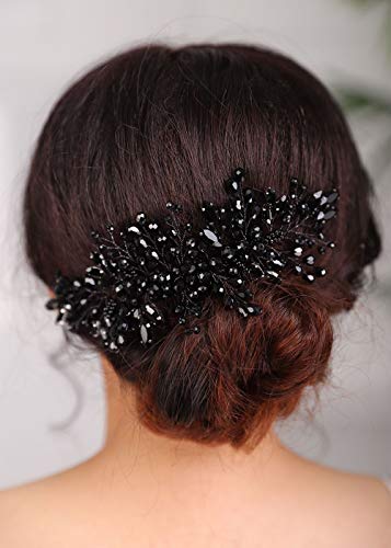 Denifery Siyah Gelin Saç Tarak Sparkly Kristal Düğün Tarak yapay elmas taç Gelin Başlığı Siyah Düğün saç aksesuarları