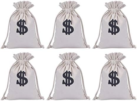 NUOBESTY 6 adet Dolar Işareti Para Çantası Bez İpli Çanta Banka Soyguncusu Kostüm Kılıfı Kovboy Korsan Taşıma Çantası