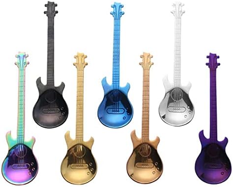 BOERNİSEN Renkli Yaratıcı Paslanmaz Çelik Gitar Kaşık Gökkuşağı Kahve Çay Buz Kaşık Sofra Takımı Içme Araçları Hediye