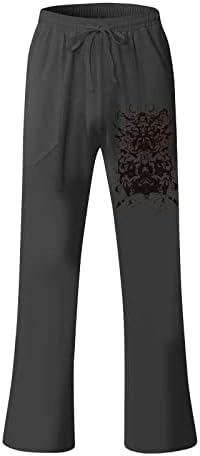DuDubaby Yoga Pantolon Erkekler ıçin Gevşek Rahat Düz Renk Pamuk Keten Pantolon Elastik Kravat Baskılı Düz Pantolon