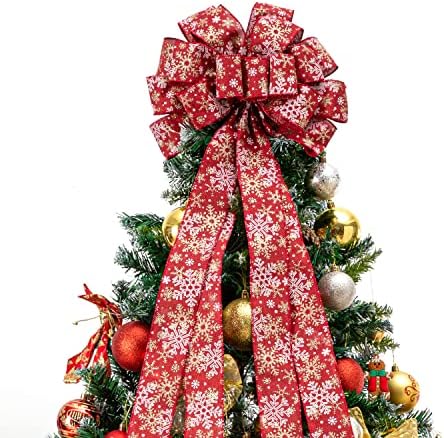 Noel Ağacı Topper, Noel Ağacı Yay Topper 41x13 İnç Büyük Toppers Hediye Yay Ağacı Topper Yay Çelenkler için El Yapımı