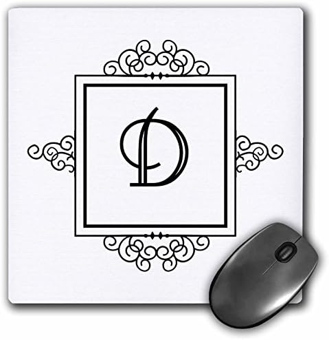 3dRose LLC 8 x 8 x 0,25 İnç Mouse Pad, İlk Harf D Kişisel Monogramlı Süslü Siyah Beyaz Tipografi Kişiselleştirilmiş