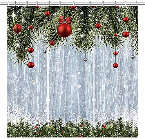 SHENGJUN 72x72 Kış Noel Rustik Ahşap Duş Perdeleri Merry Xmas için Banyo Banyo Kar Taneleri Karlı Çam Ağaçları Dekorları