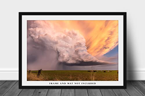 Fırtına Fotoğrafçılığı Baskı (Çerçeveli Değil) Kansas'ta Bahar Akşamı Günbatımında Tarla Üzerinde Supercell Fırtına
