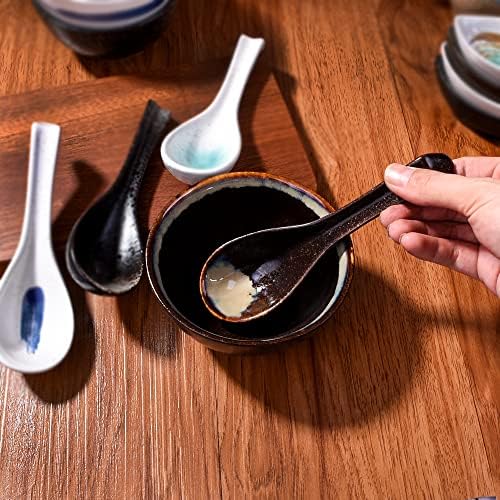 Japon çorba kaşığı 4 set, Asya çorba kaşığı, Seramik Kaşık, Uzun Saplı Ramen Kaşık Ramen Tatlı Şehriye Pho Wonton