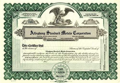 Alleghany Standard Metals Corporation - Hisse Senedi Sertifikası