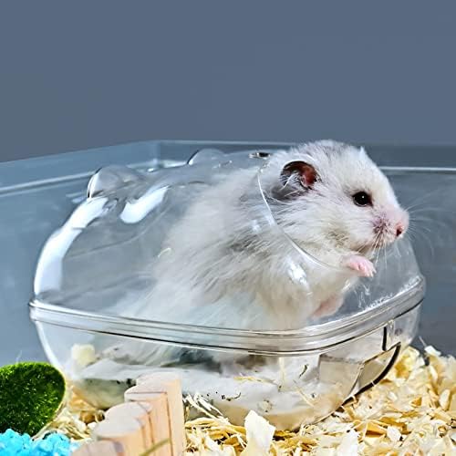 Nuatpetin Hamster Kum Banyosu Kabı, Sevimli Kedi Kulakları Hamster Banyo Şeffaf Plastik Banyo Duş Kutusu Tuvalet,
