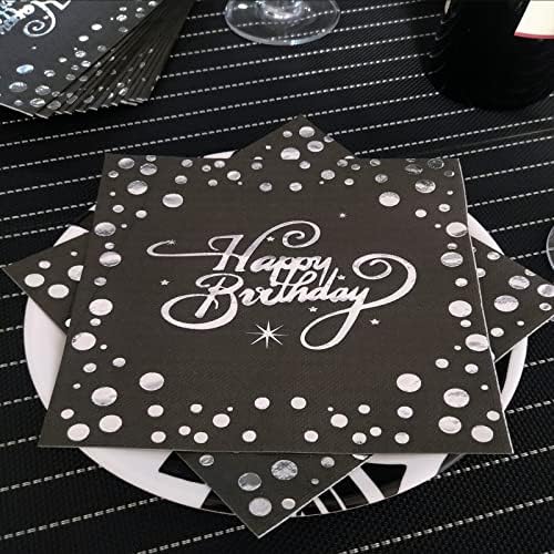 kadınlar ve Erkekler için 80 adet Siyah ve Gümüş Mutlu Doğum Günü Peçeteleri Doğum Günü Partisi Kutlaması, Mutlu Doğum