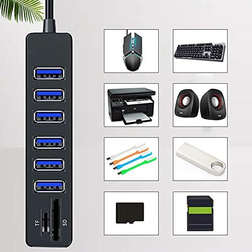 USB Hub Splitter, SD TF Kart Okuyucu MultiPort Adaptörü PC Laptop için Evrensel USB Hub Siyah 6 Port, USB 2.0 Genişleme