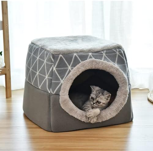 CBPPUTE Pet Yatak Kapalı Kedi Delik Katlanabilir Kedi ve Köpek Evi Pet Yumuşak Yatak Köpek ve Kedi (XL, Gri)