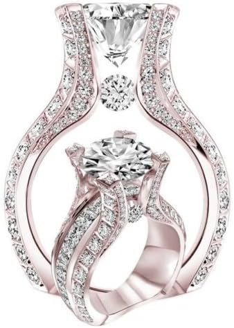 Hile Pailin Kadınlar Takı 18 K Gül Altın Dolgulu Beyaz Topaz Düğün yıldönümü yüzüğü Size6-10 (6)