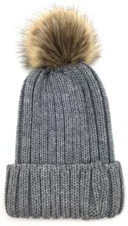 Bere Erkekler ve Kadınlar için Kış Bere Pom ile Klasik Örgü Kaflı Kafatası Kap Şapka Açık