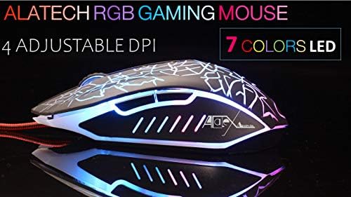 Alatech Kablolu bilgisayar dizüstü 3600 dpı fare oyun için, RGB LED USB fareler ile Gamer için 7 renk ışık up arka