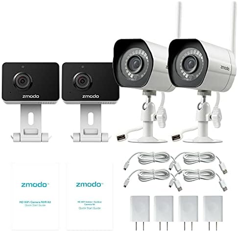 Ev Güvenliği için Zmodo Kameralar( İç ve Dış Mekan Kamera Paketi), 1080p HD, IP Kamera Kablosuz WiFi, Hareket Algılama,