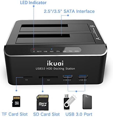 ıkuaı SATA USB 3.0 Çift Bay Sabit Disk Dock + 7 Port USB 3.0 Hub ile 5 V 3A Güç Adaptörü